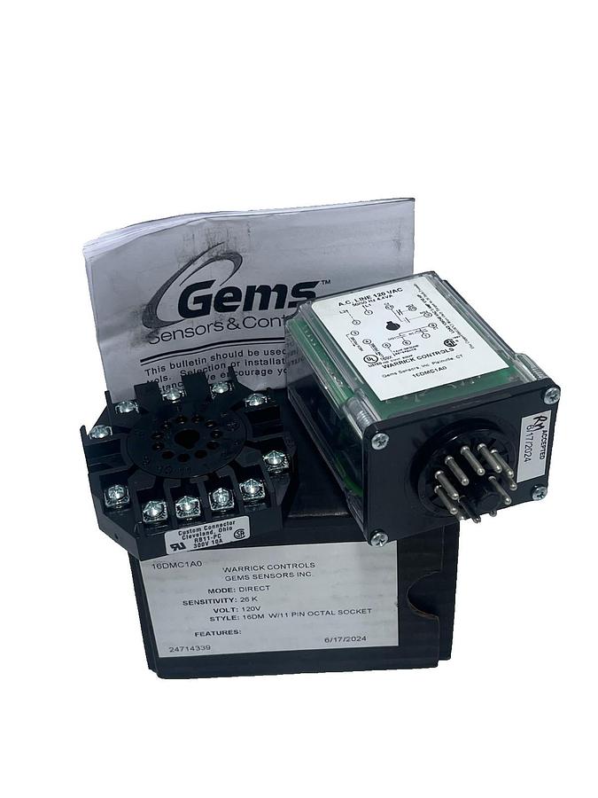 Warrick Gems 16DMC1A0 Level Control Relay DPDT 26K Sensitivity 120V 11-Pin - New