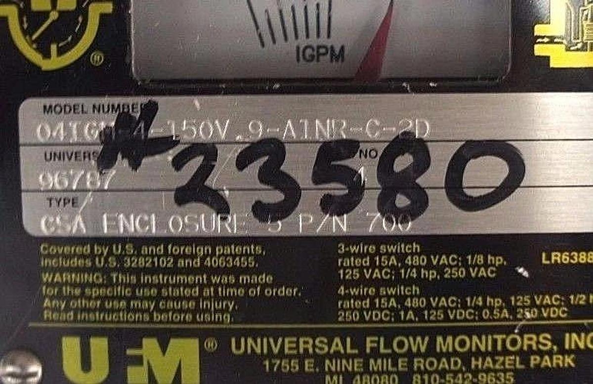 Used UFM 04IGM-4-150V.9-A1NR-C-2D FLOW METER 96787 CSA ENCLOSURE 5 P/N 700