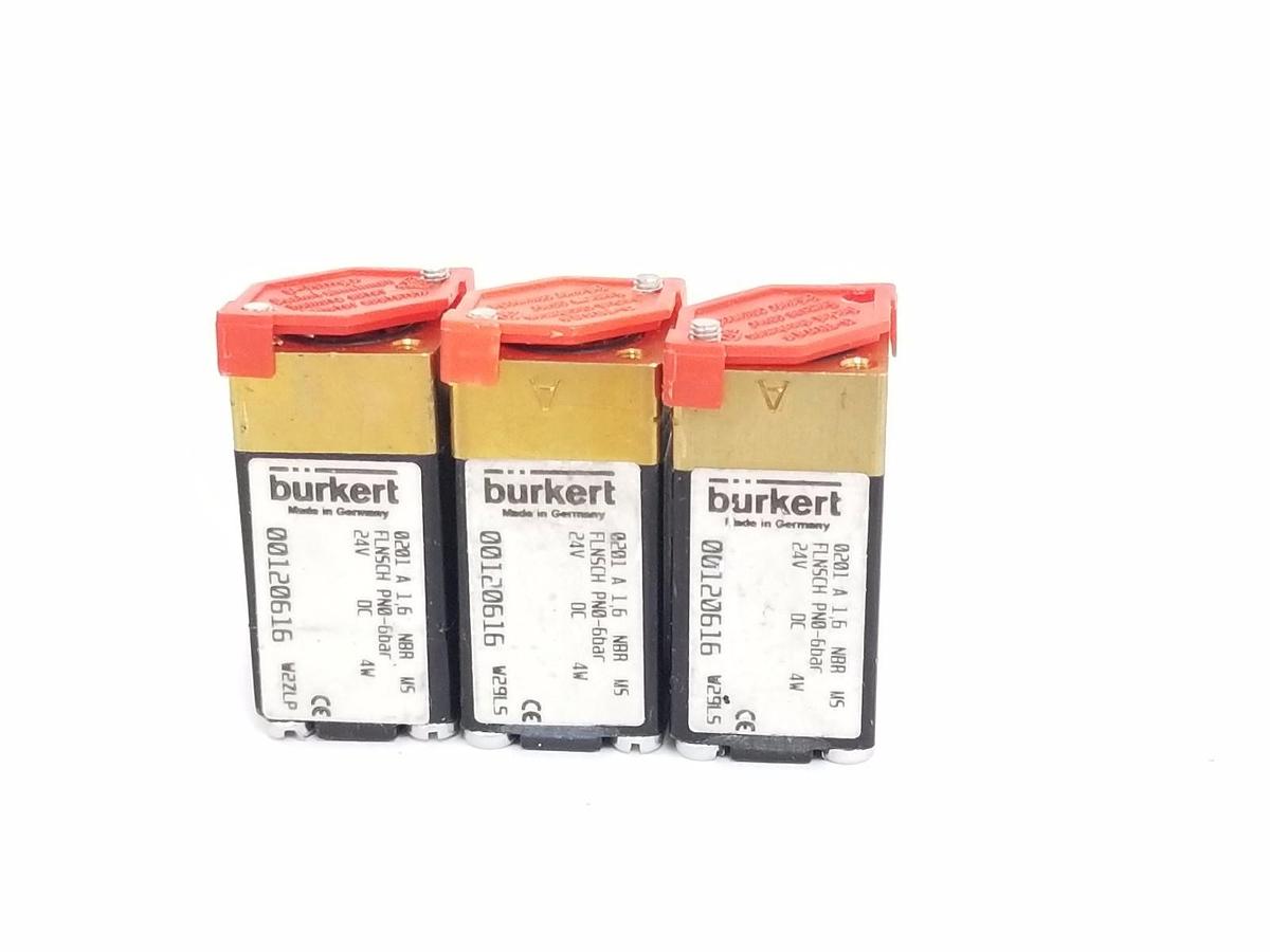 Used LOT OF 3 BURKERT 00120616 SOLENOID VALVES 24VDC, 4W