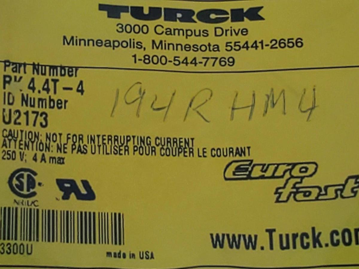 Used NEW TURCK RK 4.4T-4 ID NUMBER: U2173 M12 FEMALE TO CUT END GRAY 4 METERS