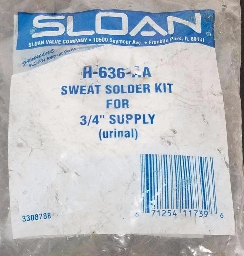 Used NEW SLOAN H-636-AA SWEAT SOLDER KIT FOR 3/4'' SUPPLY (URINAL)