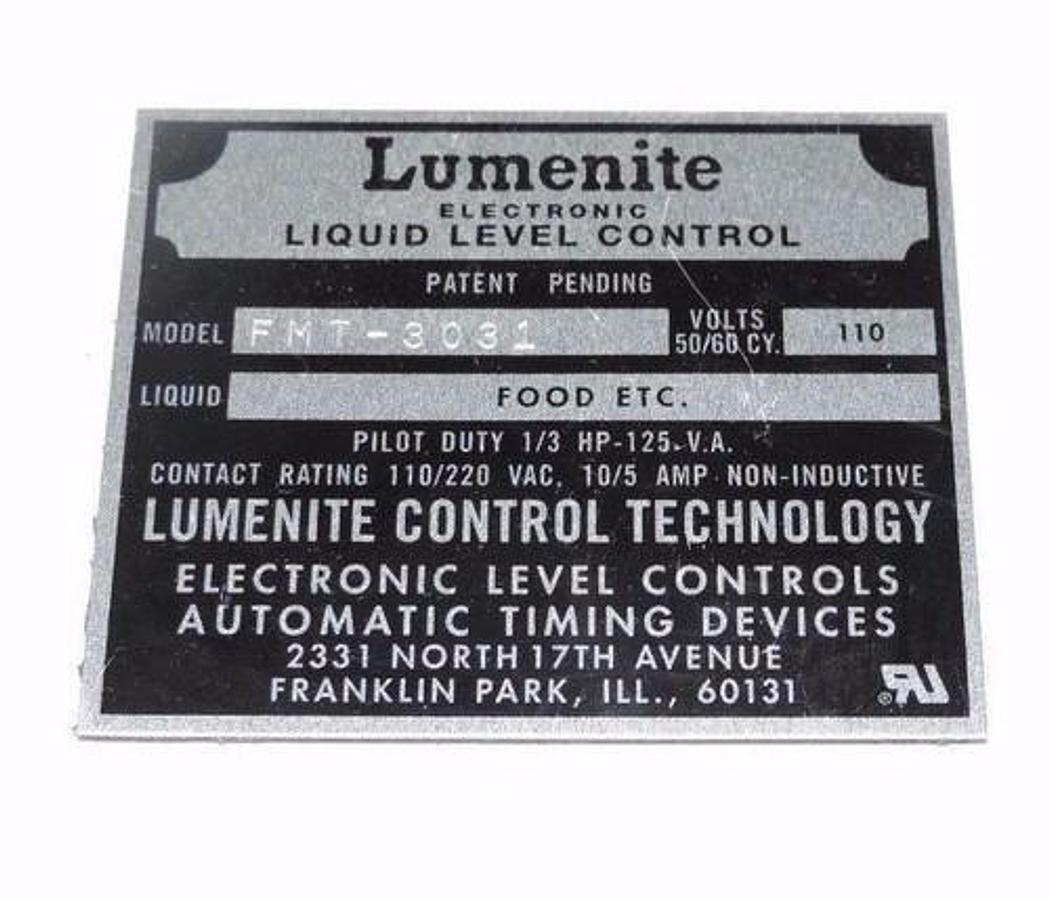 Used NEW LUMENITE FMT-3031 ELECTRONIC LEVEL CONTROL 110V