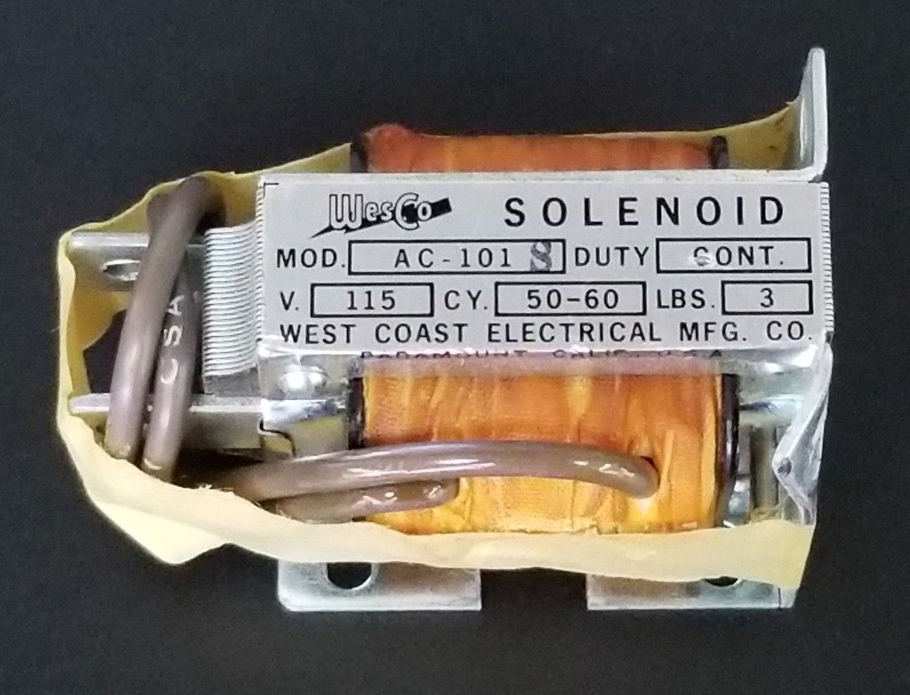 Used NEW WESCO AC-101 SOLENOID VALVE 115V, 50-60CY, 3LBS, CONT. DUTY, AC101S