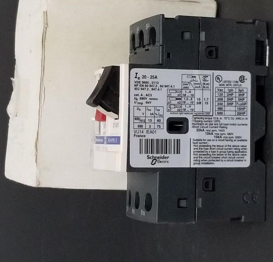 NIB TELEMECANIQUE GV2-ME22 CIRCUIT BREAKER 20-25A 034325 GV2ME22