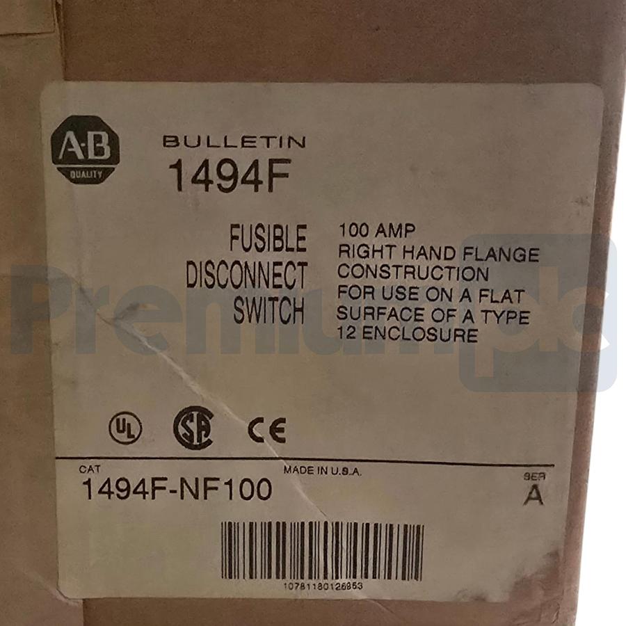 Used Surplus Allen Bradley 1494F-NF100 /A Fusible Disconnect Switch 100A 600VAC