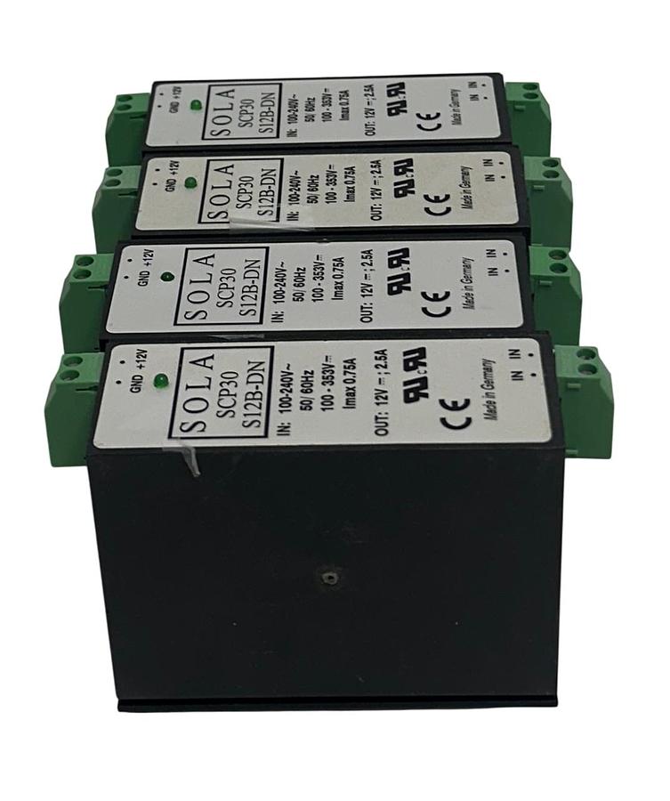 Used 4 EMERSON SOLA SCP30 S12B-DN / SCP30S12BDN SLIM POWER SUPPLIES 12V OUTPUT USNP