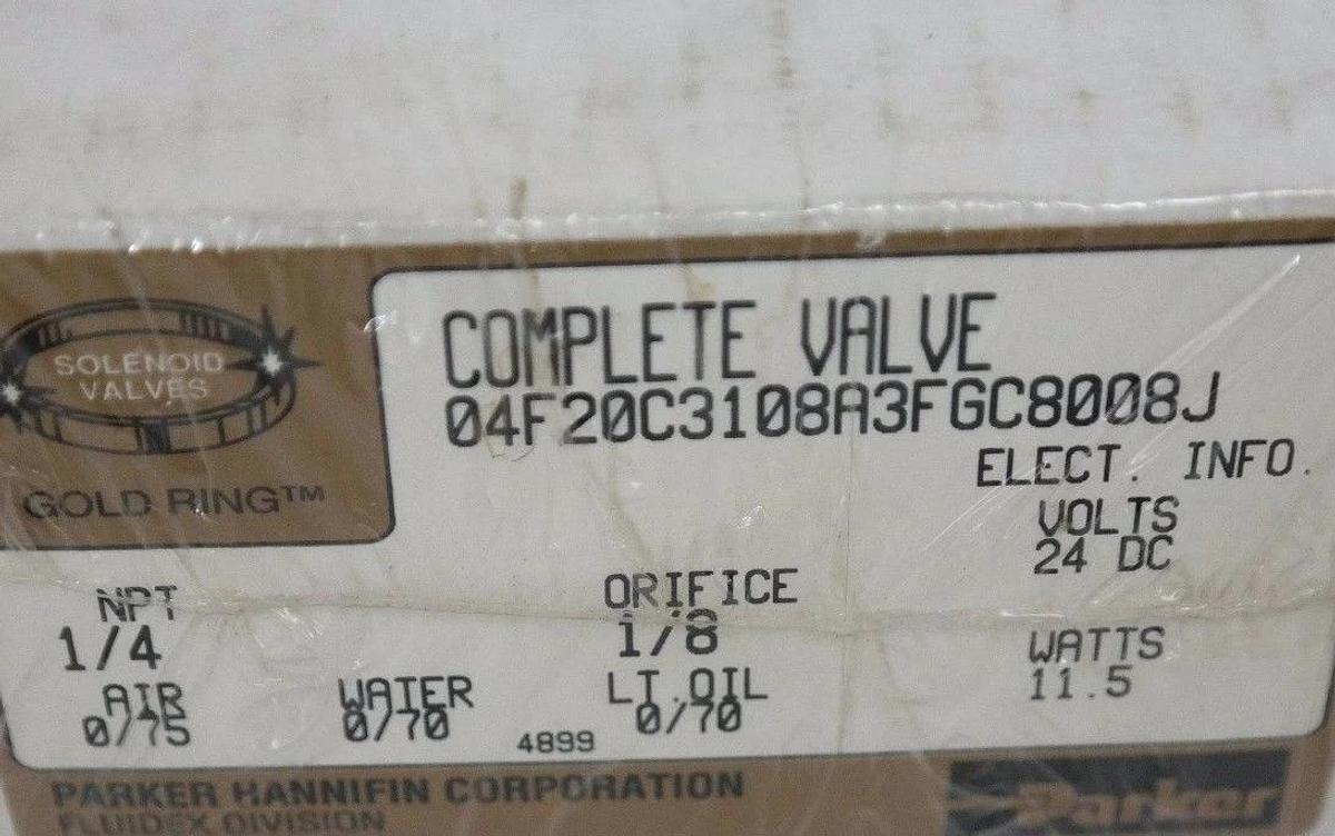 Used NIB PARKER 04F20C3108A3FGC8008J SOLENOID VALVE 1/4NPT 1/8 ORIFICE 24V PO220-0441