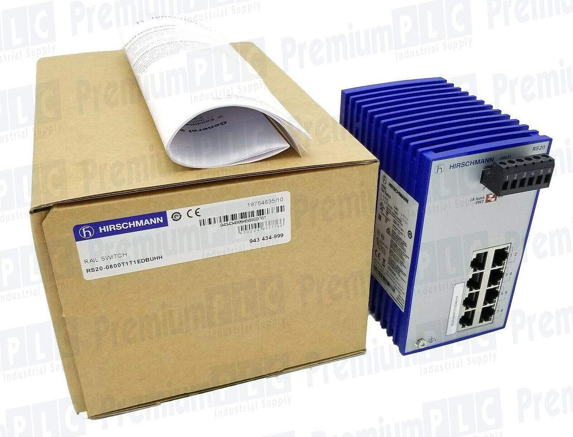 Used NEW HIRSCHMANN RS20 8-PORT ETHERNET SWITCH RS20-0800T1T1EDBUHH / 943-434-999