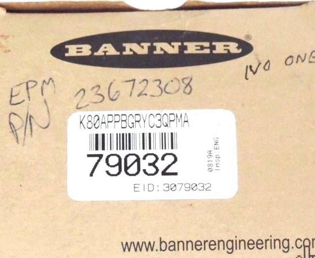 Used NIB BANNER K80APPBGRYC3QPMA PUSH BUTTON SENSOR 12/30VDC, 79032