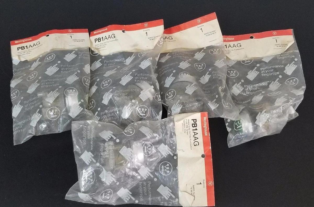 Used LOT OF 5 NEW WESTINGHOUSE PB1AAG FLUSH PUSHBUTTONS GREEN OPERATOR ONLY