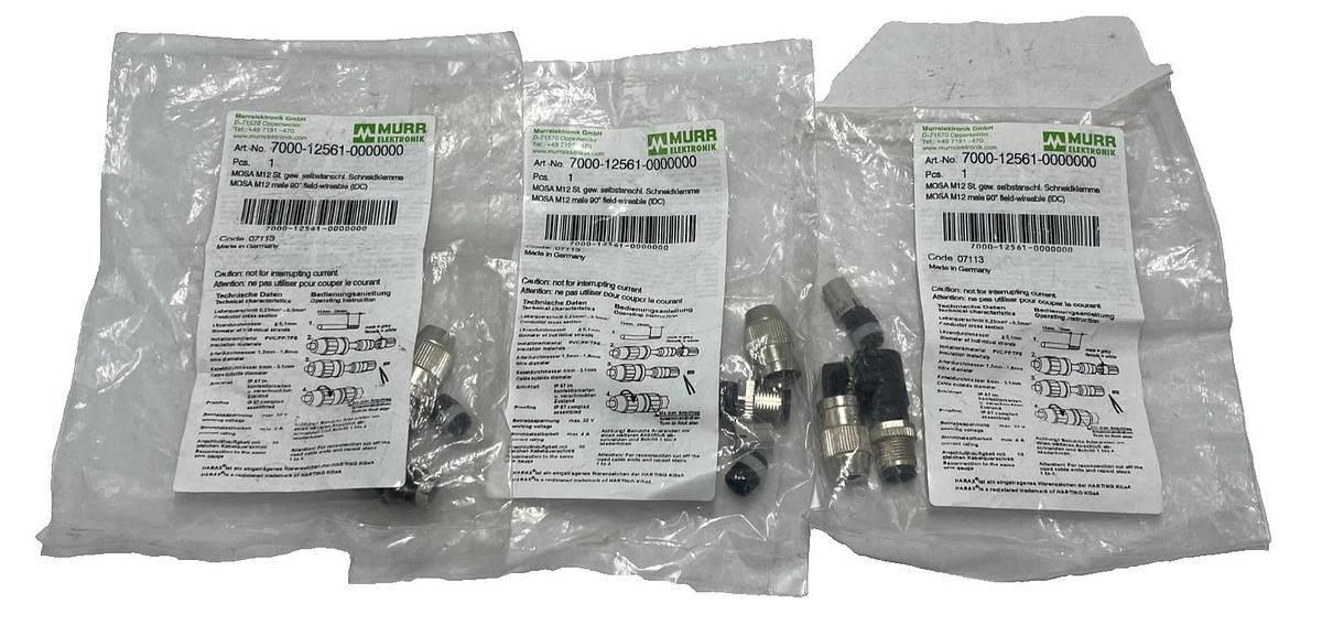 Used (3) Murr Elecktronik 7000-12561-0000000 M12 Cordset Male Straight 4Pin 5m Cable
