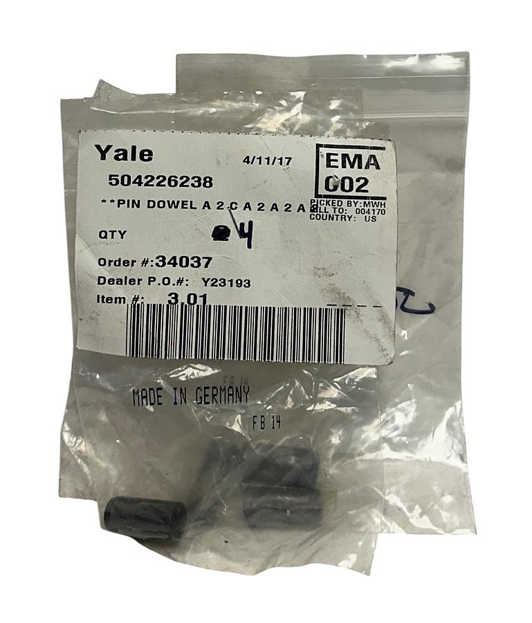 Used 4 YALE 504226238 / YT504226238 OEM DOWEL PINS FOR FORKLIFT NSNP