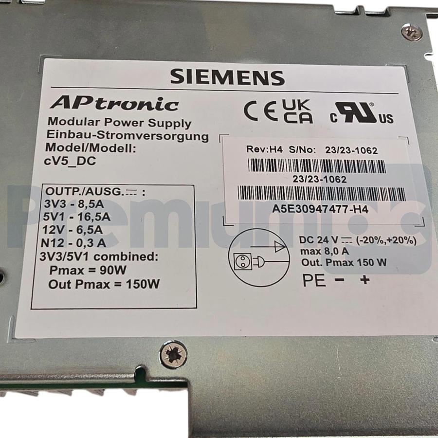 Used Siemens APtronic A5E30947477 cV5_DC Modular Power Supply 150W A5E30947477-H4