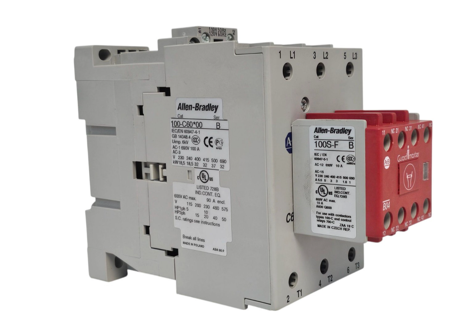 Used NEW ALLEN BRADLEY 100S-C60D14C SER. B SAFETY CONTACTOR 60A 110V 100SC60D14C