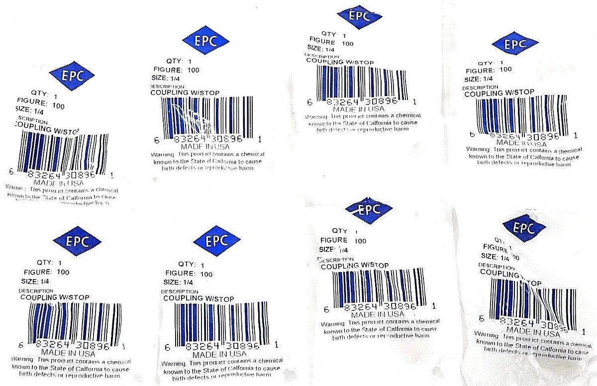 Used LOT OF 8 NEW EPC FIGURE: 100 SIZE: 1/4 COUPLING W/STOP