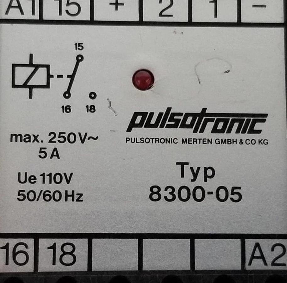 Used PULSOTRONIC 8300-05 PULSOR SENSOR RELAY 250V MAX 5A, UE 110V, 50/60HZ 830005