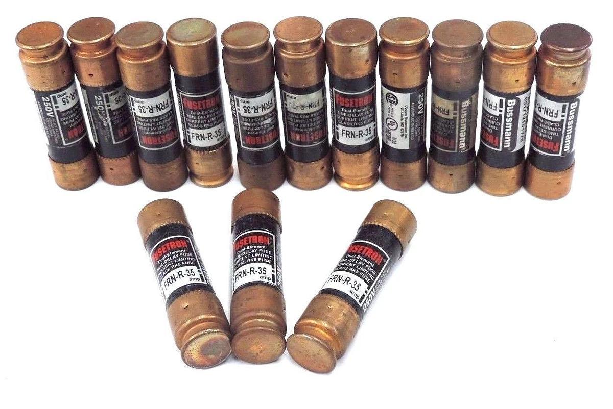 Used LOT OF 14 BUSSMANN FRN-R-35 DUAL-ELEMENT FUSES FRNR35, 250V