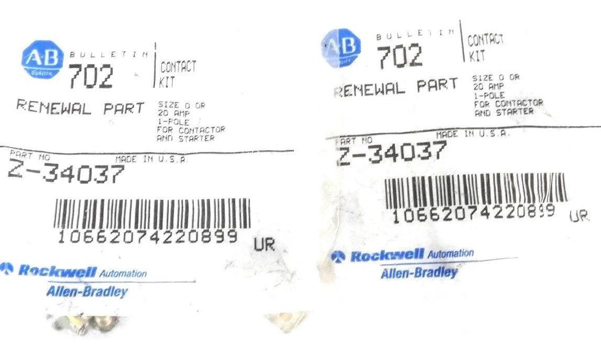 Used LOT OF 2 NEW ALLEN BRADLEY Z-34037 CONTACT KITS SINGLE POLE Z32037, 20AMP