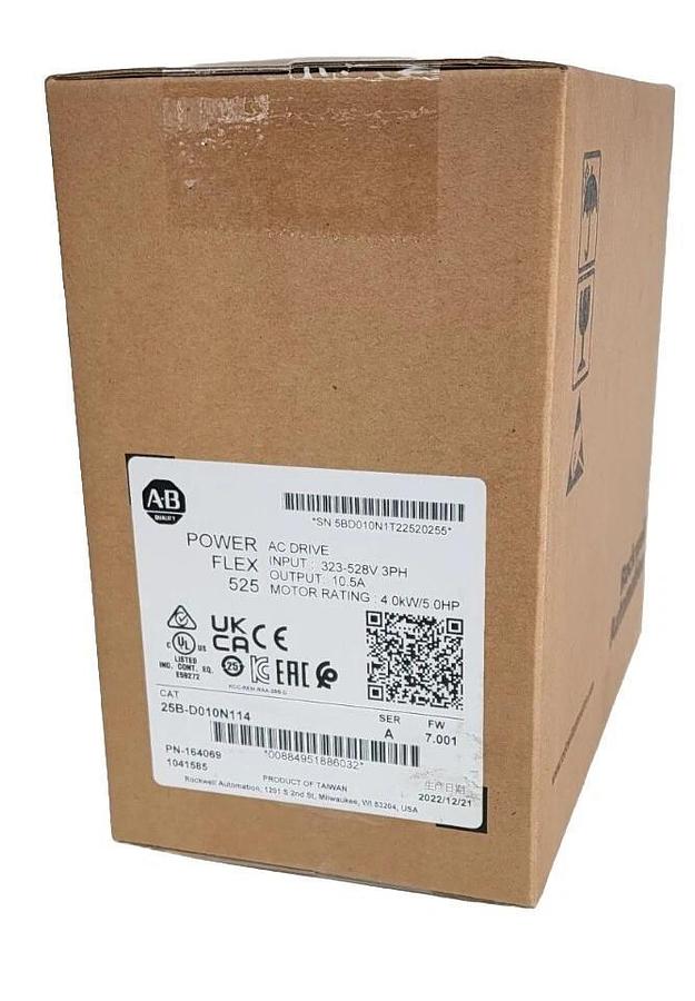 Used FACTORY SEALED 25B-D010N114 POWERFLEX 525 AC DRIVE SER. A FW: 7.001