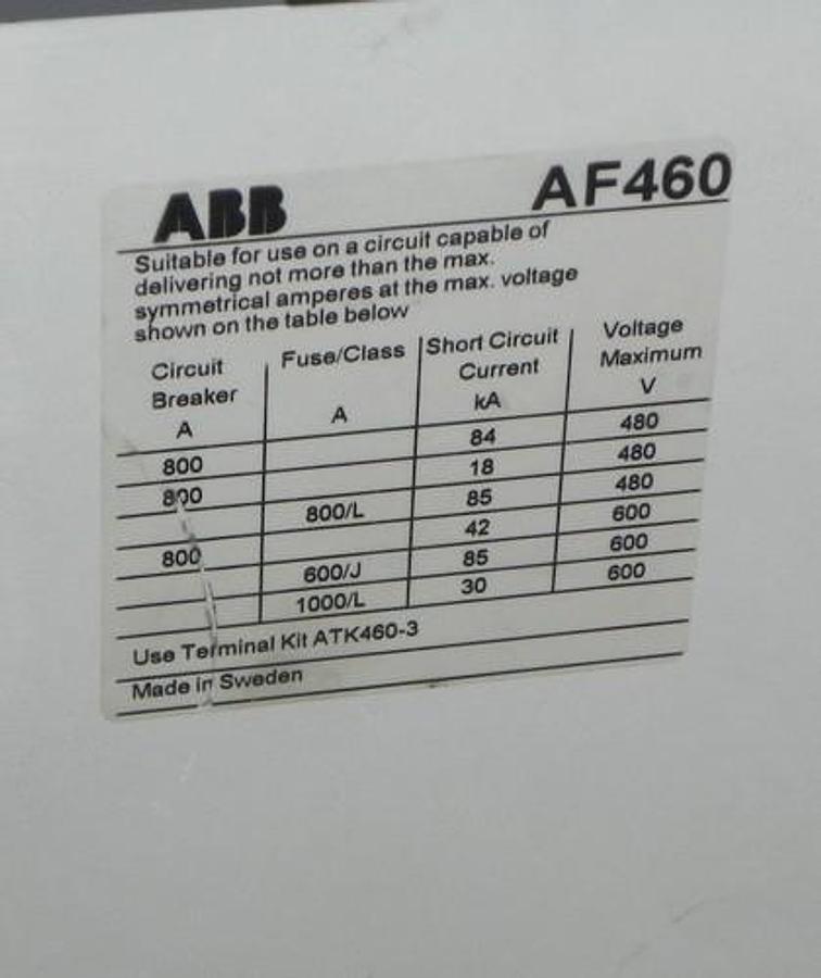 Used ABB AF460W-30 WELDING ISOLATION CONTACTOR AF460 W/ SACE S6 CIRCUIT BREAKER