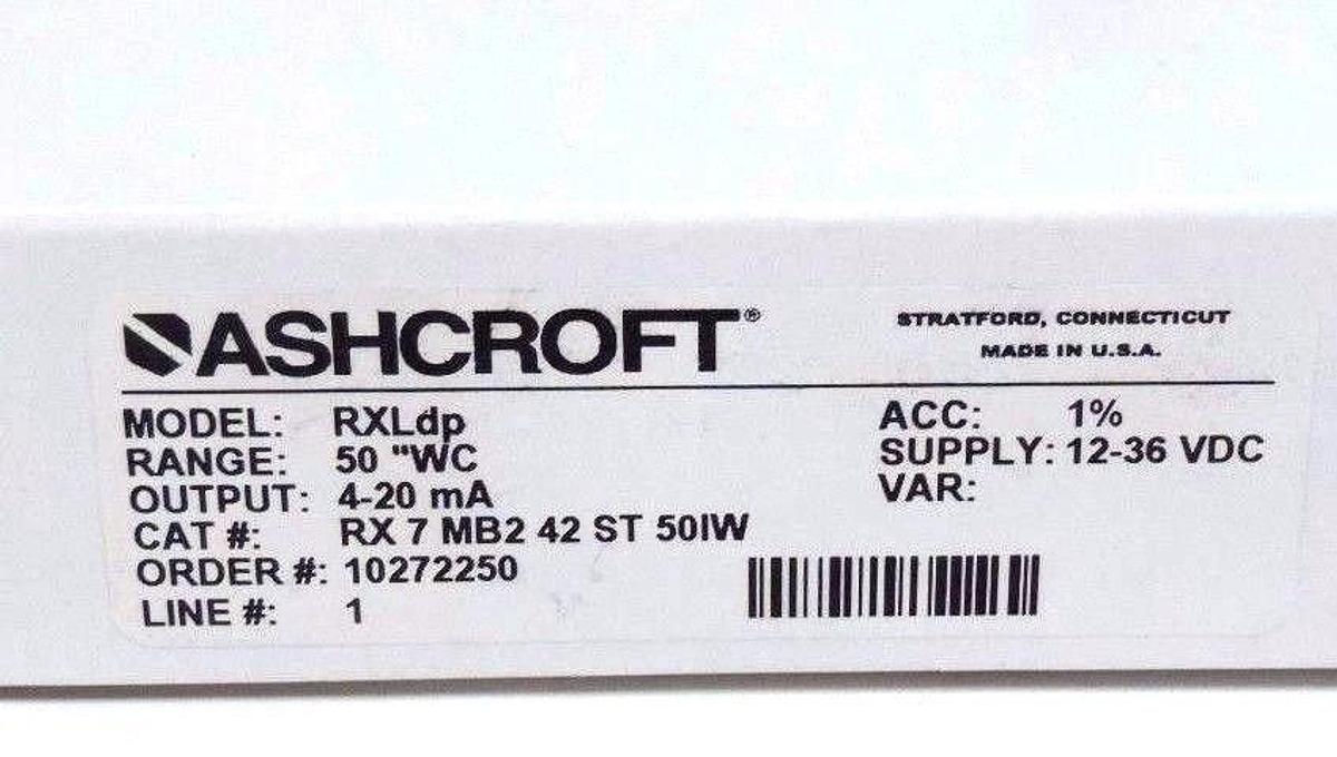 NIB ASHCROFT RX-7-MB2-42-ST-50IW TRANSMITTER 4-20MA, 12-36VDC, RXLDP, 10272250
