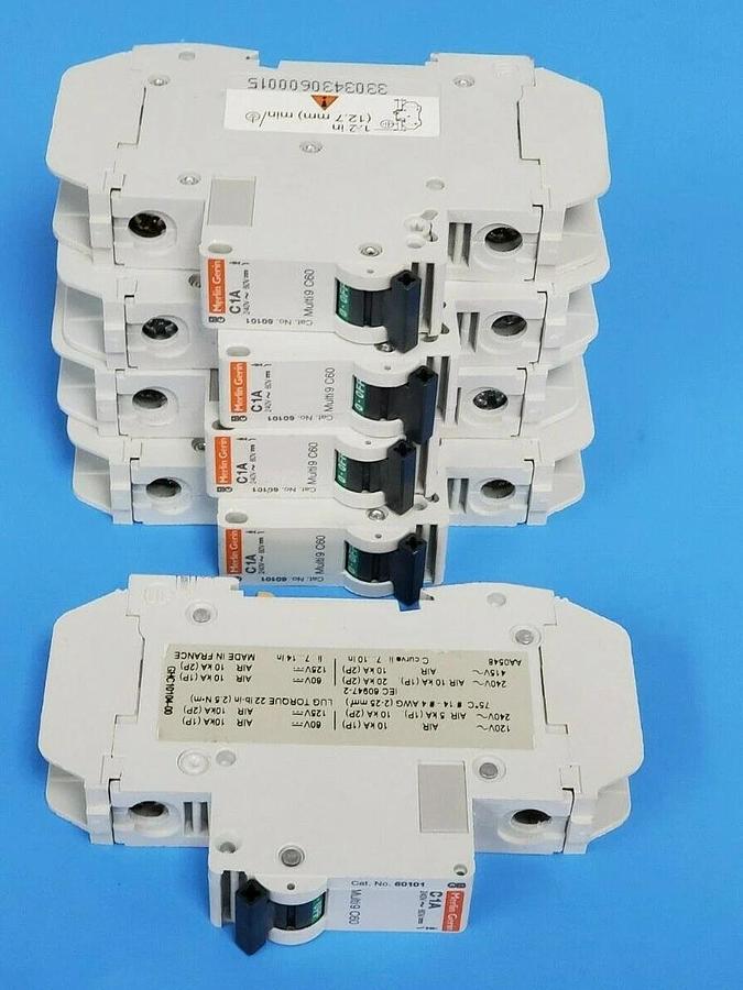 Used LOT OF 5 MERLIN GERIN 60101 CIRCUIT BREAKERS C1A, 240V, MULTI 9 C60