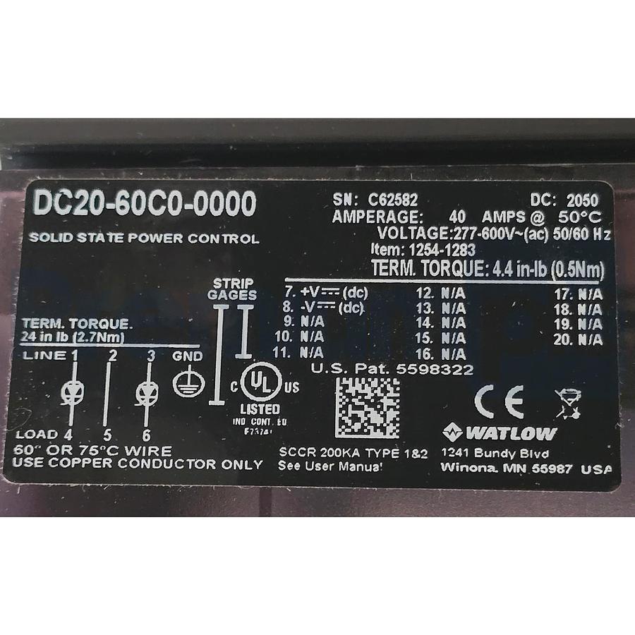 Used Watlow DC20-60C0-0000 DIN-A-MITE C Solid State Power Controller SCR 40A 600V NEW