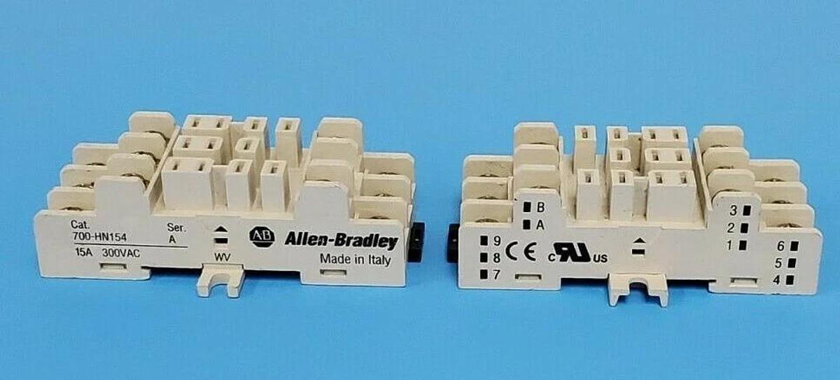 LOT OF 2 NEW ALLEN BRADLEY 700-HN154 RELAY SOCKETS 11-PIN 15 A 300 VAC SER. A