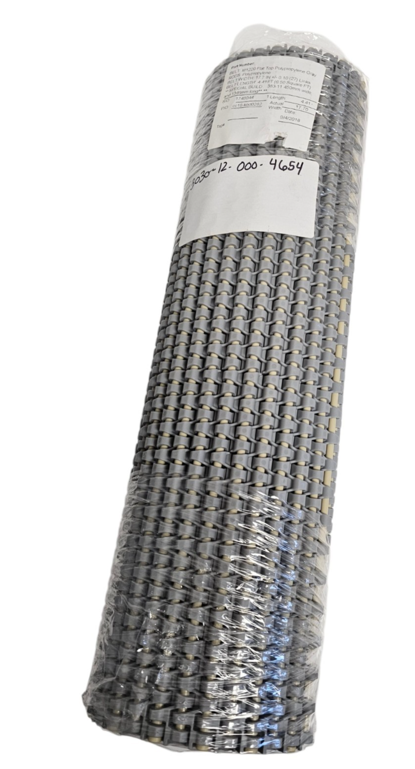 Used NIB HABASIT BELT M1220 FLAT TOP POLYPROPYLENE GRAY RODS 1346MM LONG 450MM WIDE