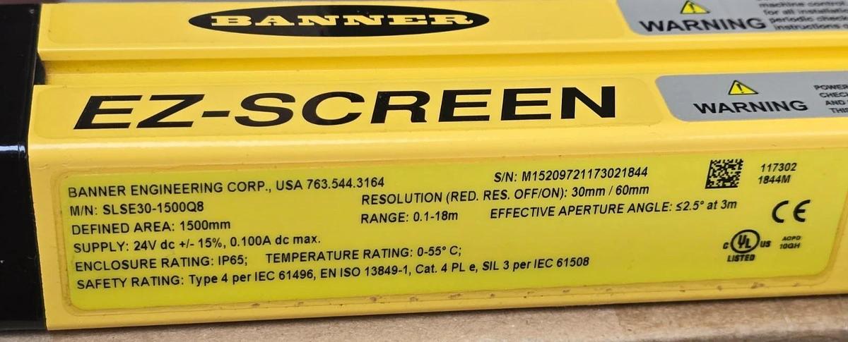 Banner Engineering SLSP30-1500Q88 EZ-SCREEN Safety Light Curtain Set 72396 NSMP