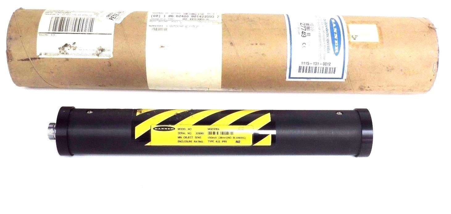 Used BANNER MGE1216A LIGHT CURTAIN EMITTER GUARD 27749, 38MM