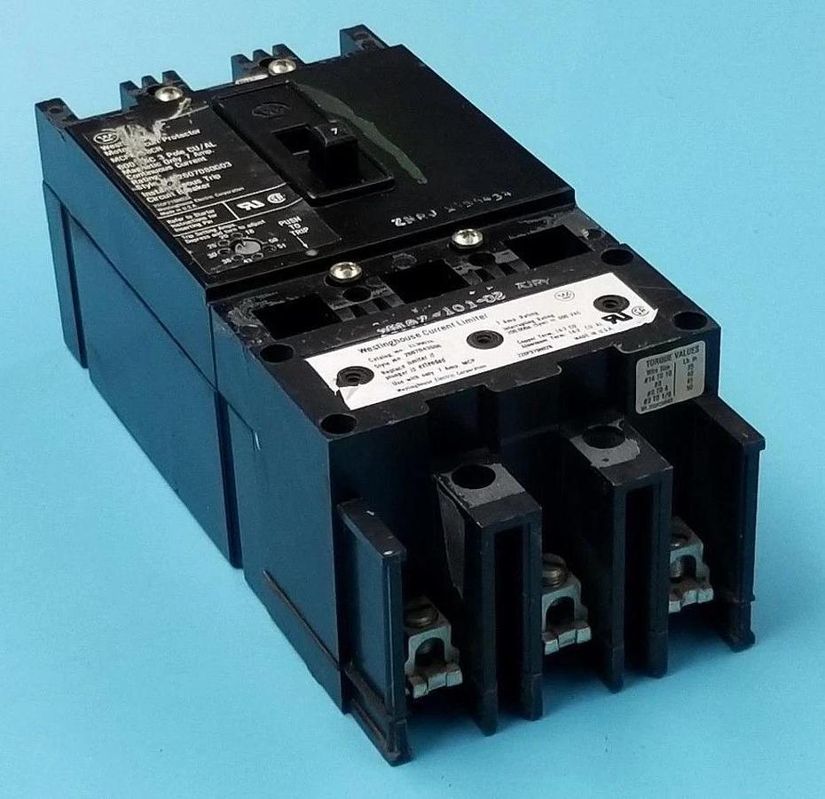 Used WESTINGHOUSE 2607D80G03 CIRCUIT BREAKER MCP0358CR , 7AMP 3POLE 600VAC, EL3007R