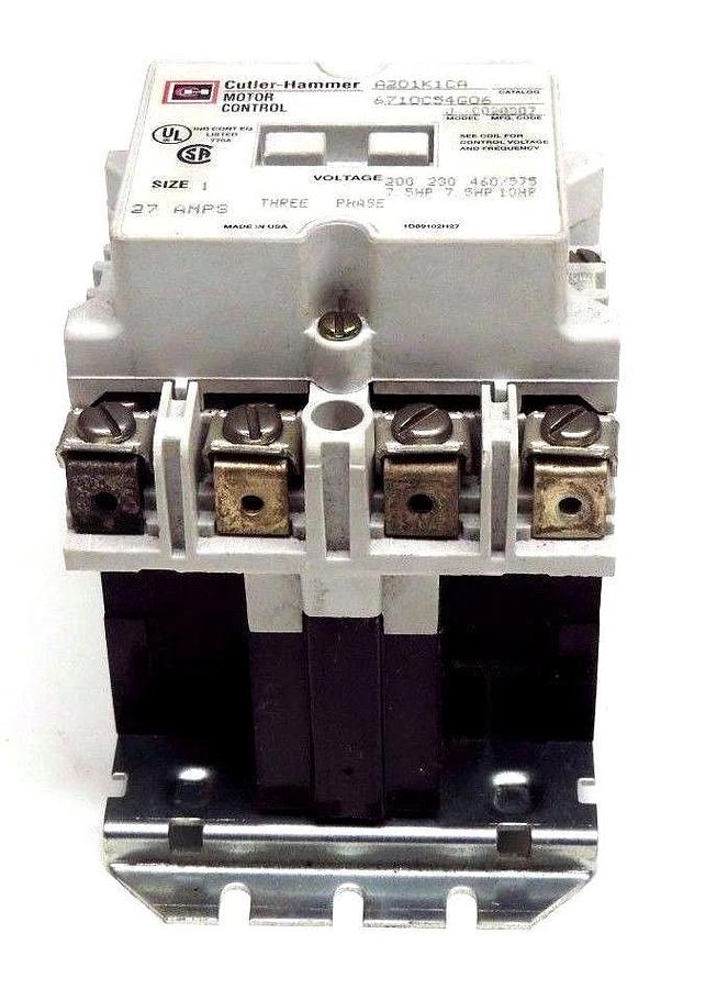 Used CUTLER HAMMER A201K1CA CONTACTOR MODEL J, 6710C54G06, SIZE 1, 27AMPS