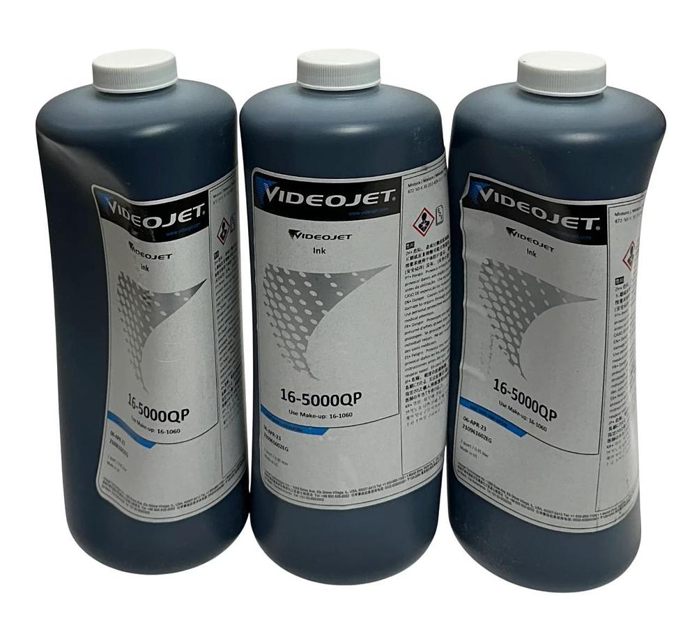 Used 3 VIDEOJET 16-5000QP / 165000QP OEM BLACK INK BOTTLES 1QT PER *EXPIRED NSFS