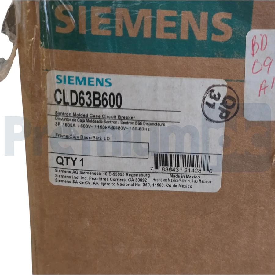 Siemens CLD63B600 Sentron Circuit Breaker 600A 600V 3-Pole LD Frame w/ Trip NSMP