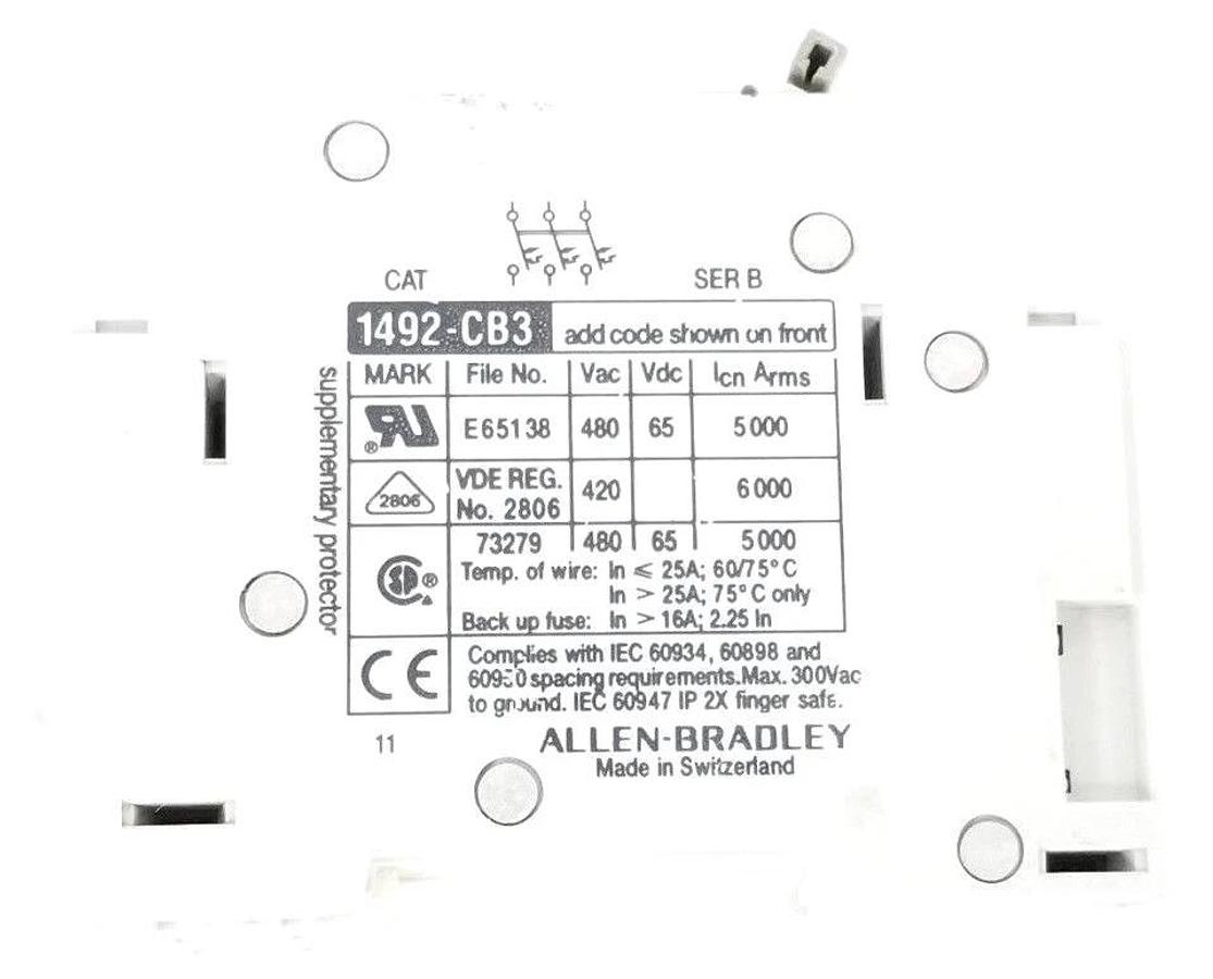 Used ALLEN BRADLEY 1492-CB3-H-060 CIRCUIT BREAKER 6AMP, 3POLE, SER. B