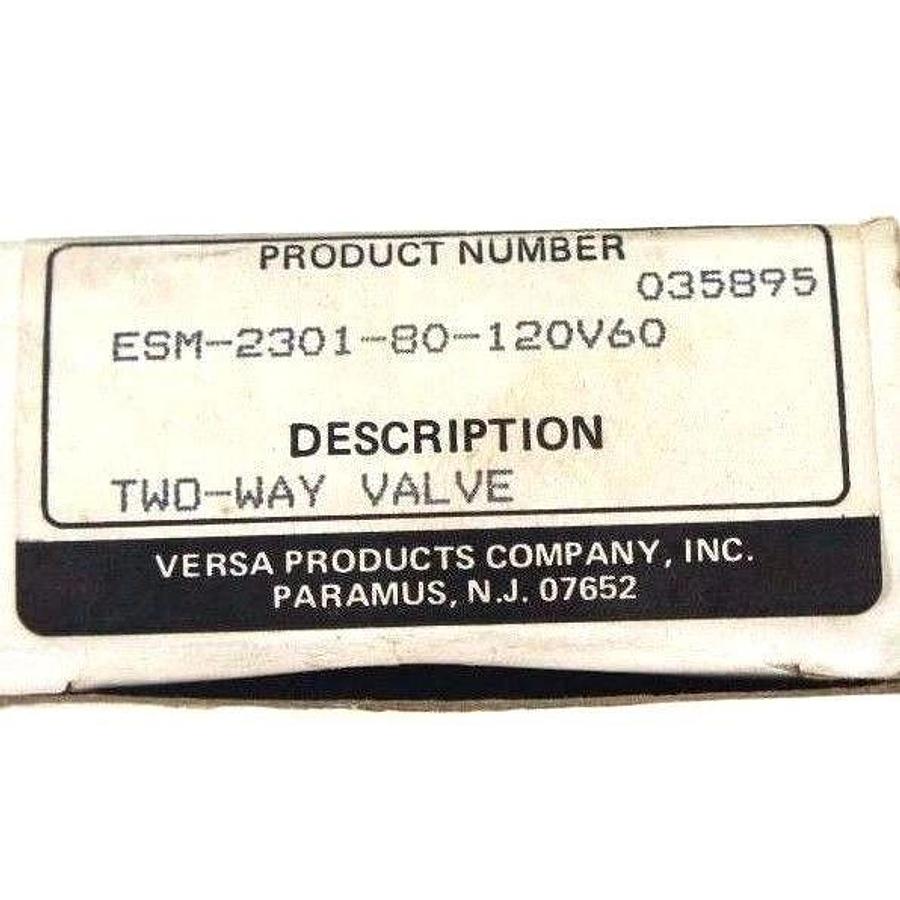 Used LOT OF 2 NIB VERSA ESM-2301-80-120V60 SOLENOID VALVES 0-100 PSI, 12W