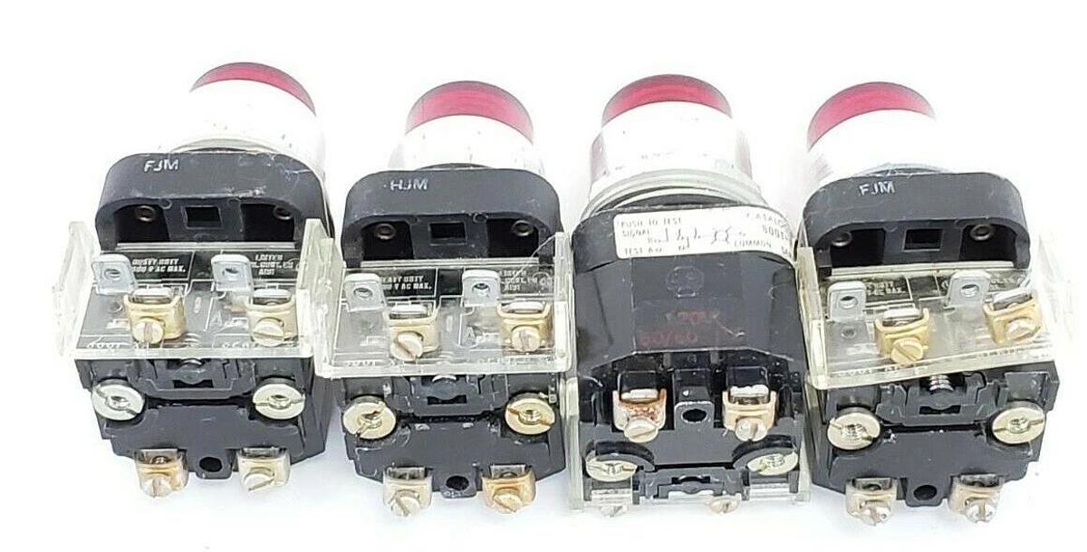 Used (4) ALLEN BRADLEY 800T-PT16 PUSHBUTTONS RED SER. N W/ 120V COIL & 800T-XA SER. C