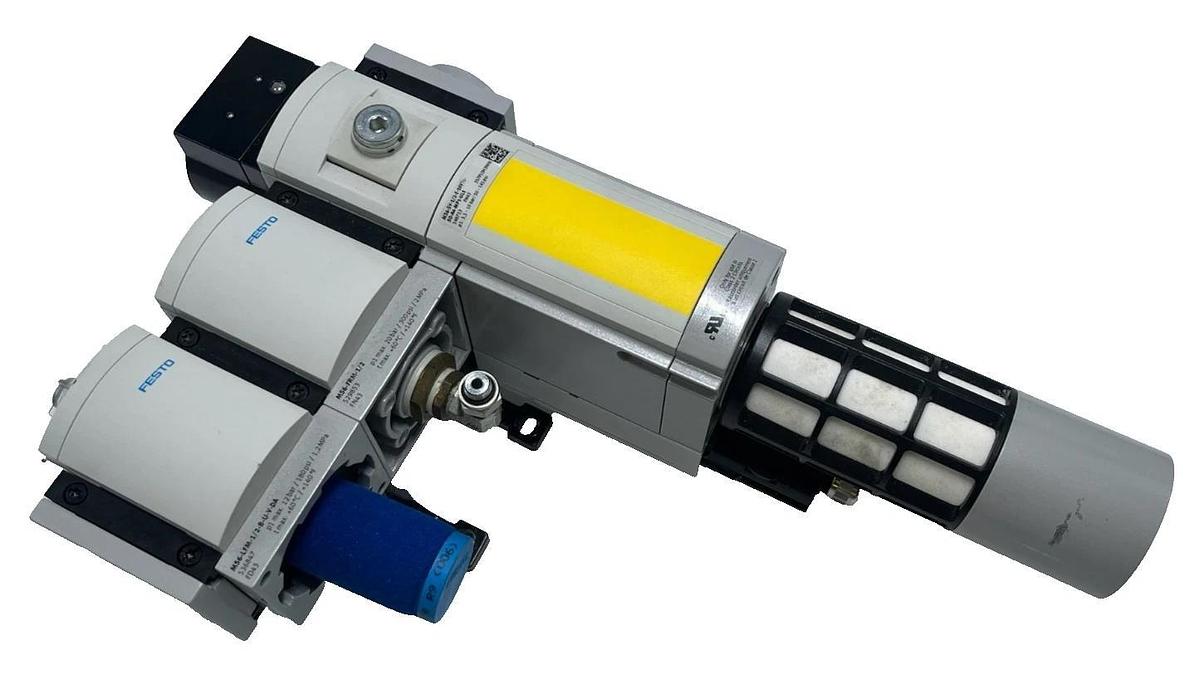 Used Festo MS6 Pneumatic Assembly: MS6-SV-1/2 Safety Valve + MS6-LFM Filter + MS6-FRM