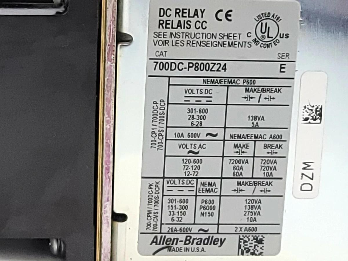 Used ALLEN BRADLEY 700DC-P800Z24 SER. E DC RELAY 24V, 700DCP800Z24