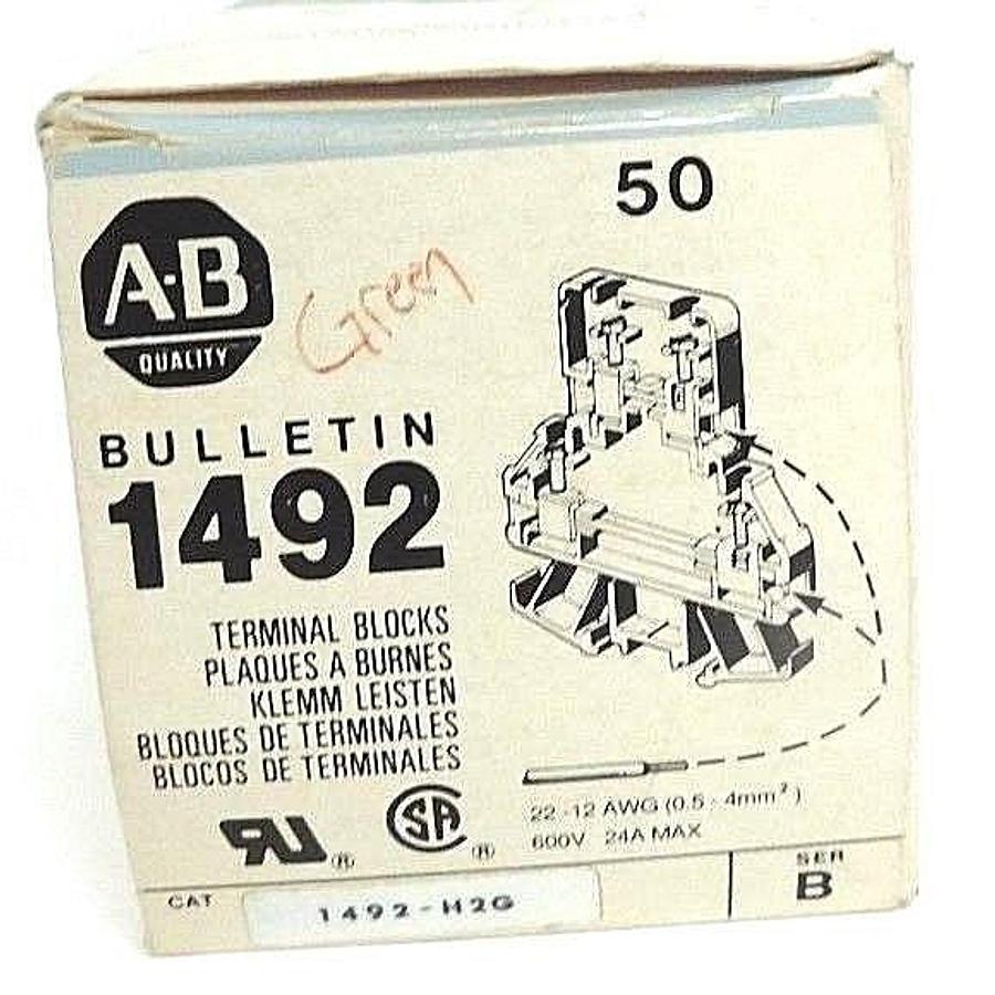 Used BOX OF 25 NEW ALLEN BRADLEY 1492-H2G SER. B GREEN TERMINAL BLOCKS 1492H2G