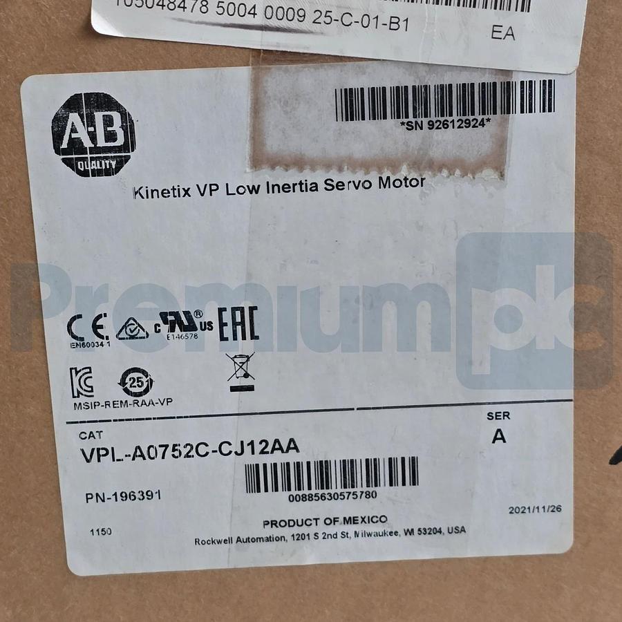 Allen-Bradley VPL-A0752C-CJ12AA /A Kinetix VP Low Inertia Servo Motor 240V NSMP
