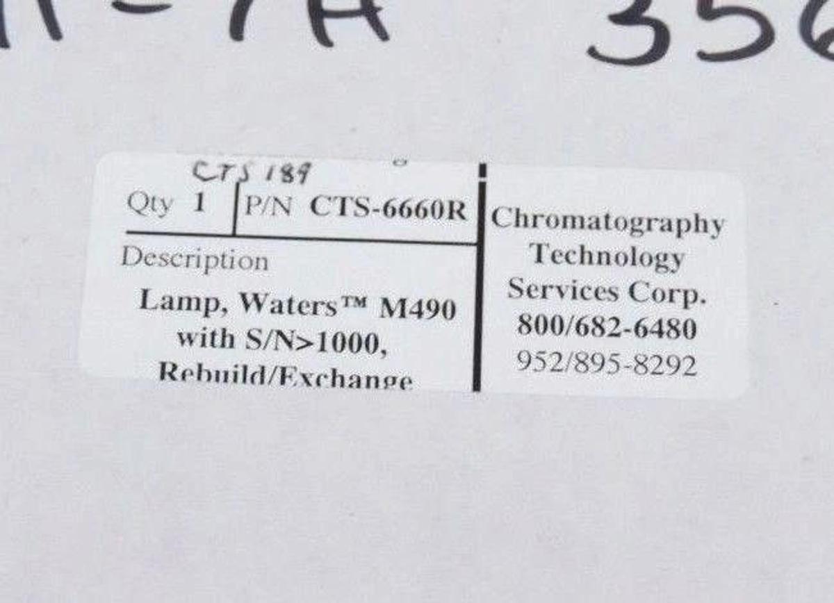 NIB CHROMATOGRAPHY TECH CTS-6660R DEUTERIUM LAMP WATERS M490 CTS6660R