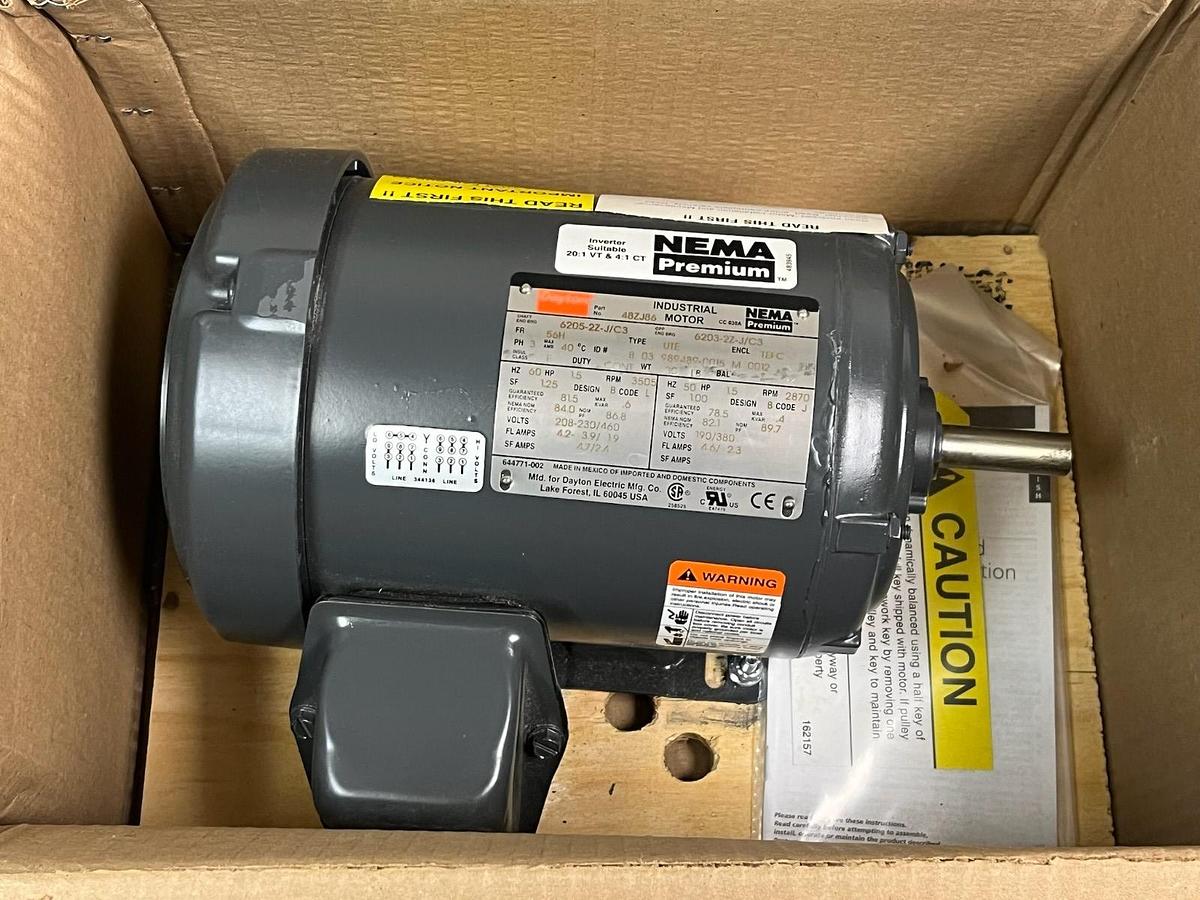 Used Dayton 48ZJ86 1.5 HP General Purpose Motor 3-Phase 3465 RPM | TEFC | 56H Frame