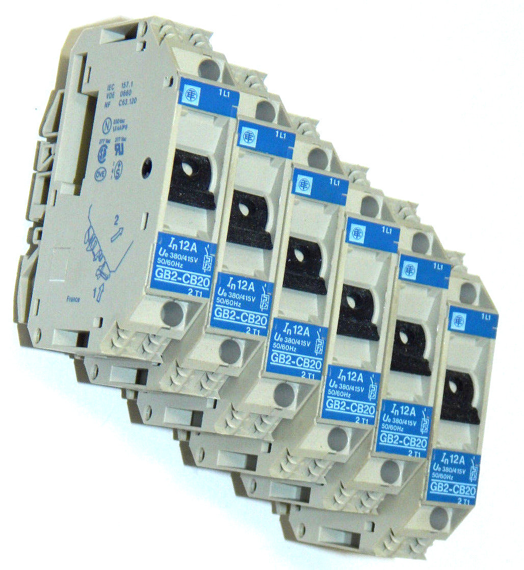 Used NEW, QTY OF 6, TELEMECANIQUE GB2-CB20 12A CIRCUIT PROTECTORS GB2CB20