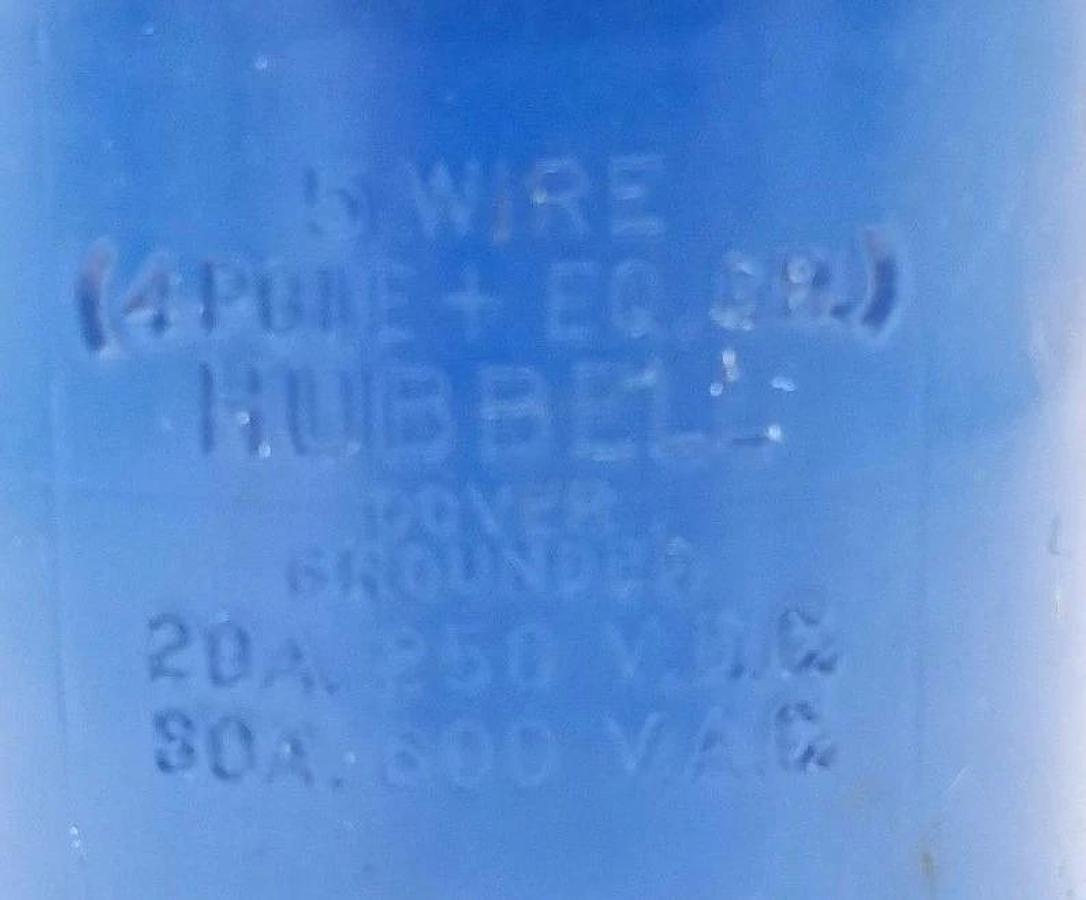 Used HUBBELL 5 WIRE (4 POLE + EQ. GR.) 20A 250 VDC, 30A 600VAC PLUG