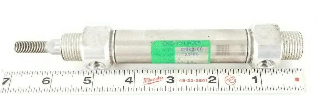 Used CKD CORP. CMK2-00-20-50 PRESSURE CYLINDER STROKE: 20-50MM 1.0-9.9 kgf/cm2(bar)