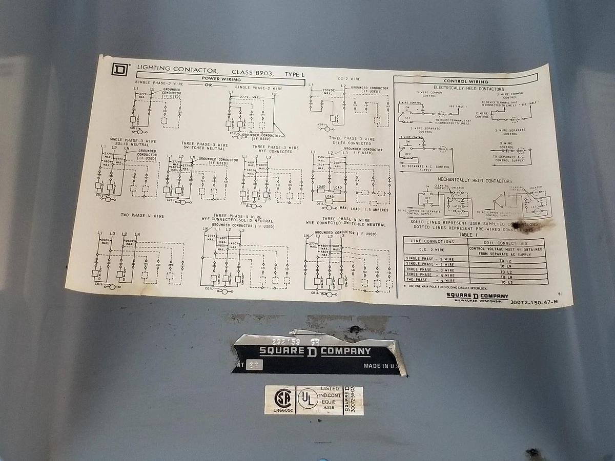 Used SQUARE D 8903 TYPE L LIGHTING CONTACTOR 8501-X0-21S1 , 8501-X0-22S1 120V 60HZ