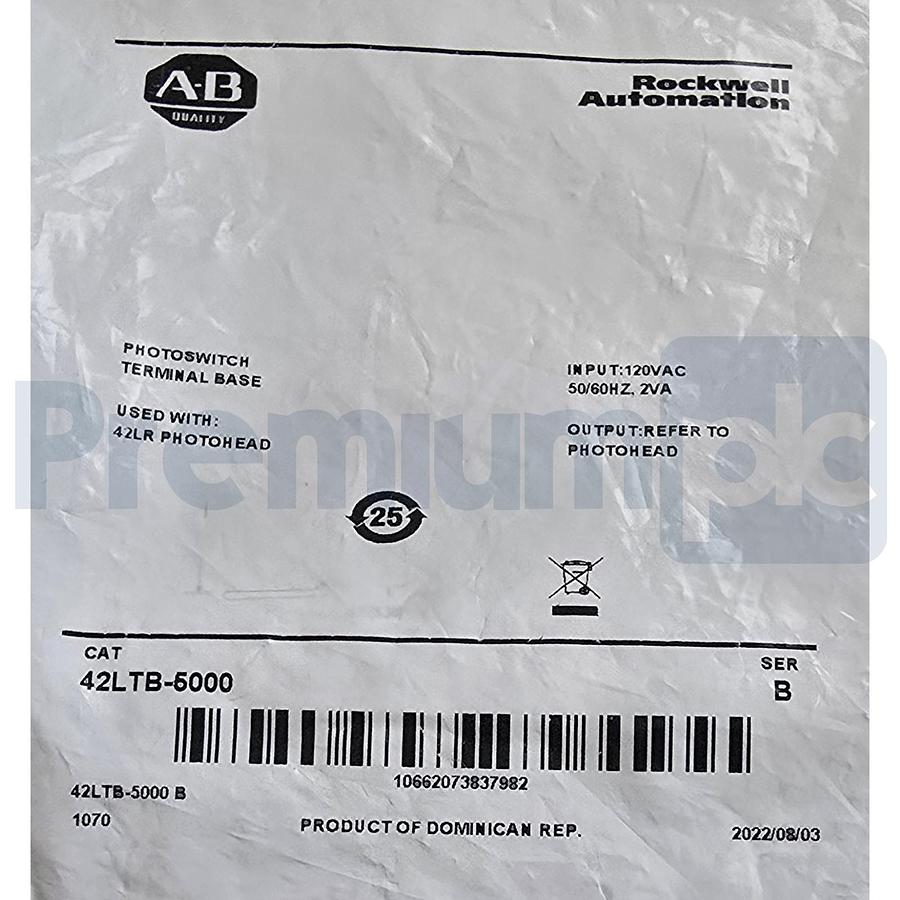 Allen-Bradley 42LTB-5000 /B PHOTOSWITCH Series 5000 Terminal Base 120VAC NSFS