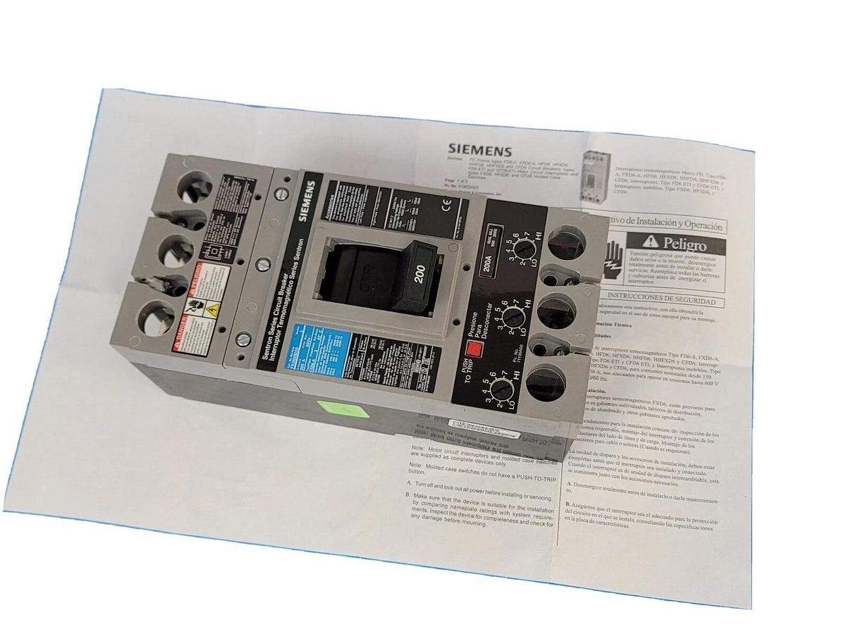 Used NIB SIEMENS FXD63B200L SENTRON MOLDED CASE CIRCUIT BREAKER 3P 200A 600V